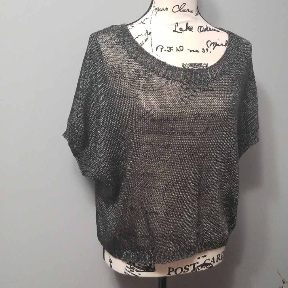 Vince Metallic Green Short Sleeve  Knit Top - Picture 2 of 6
